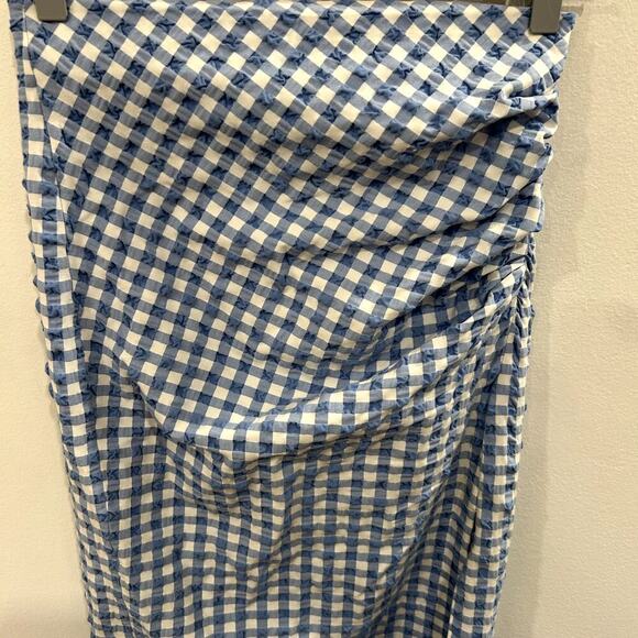 Zara Blue and White Gingham Midi Skirt, XS - Picture 2 of 5